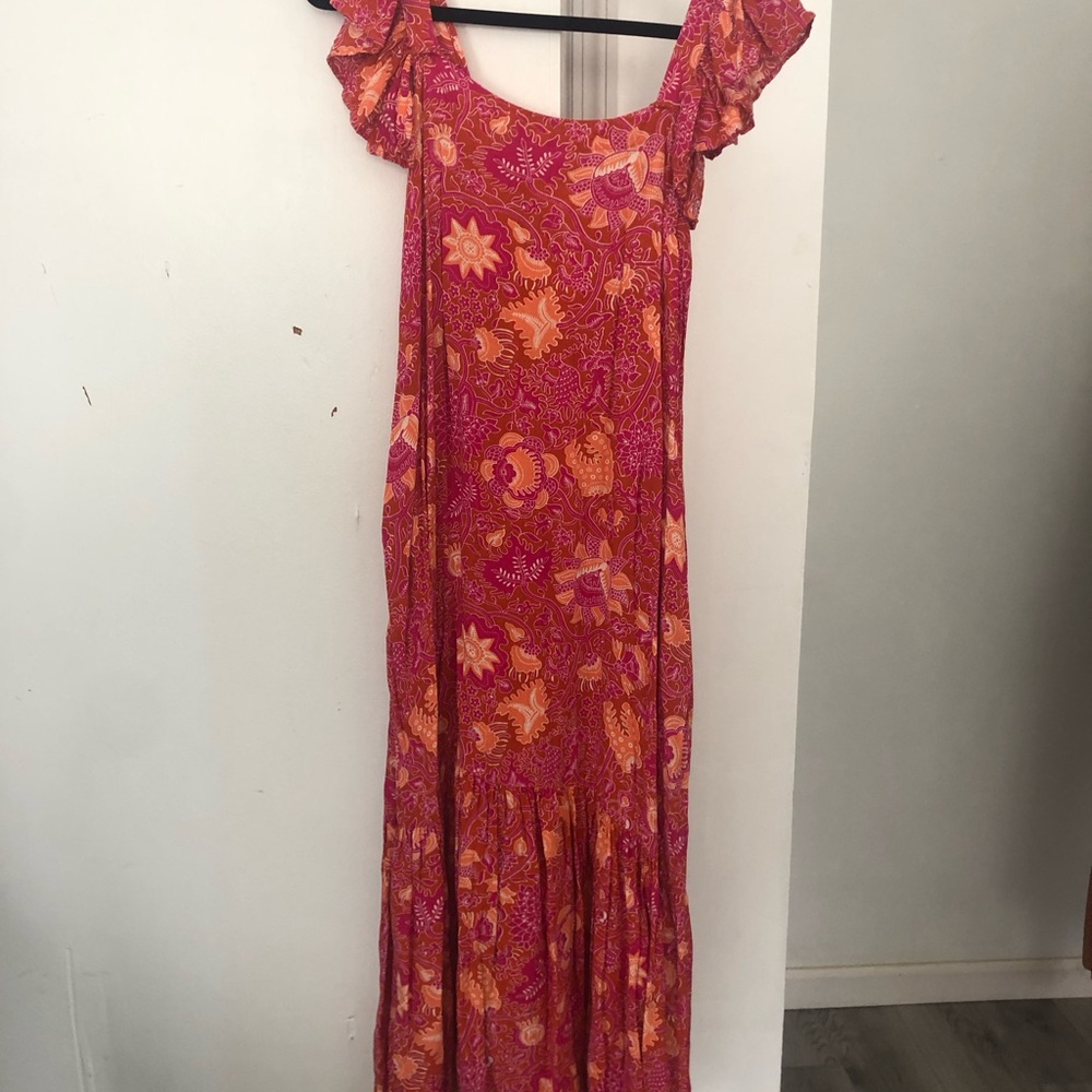 House of Harlow 1960 Pink and Orange Floral Ruffle Maxi Dress